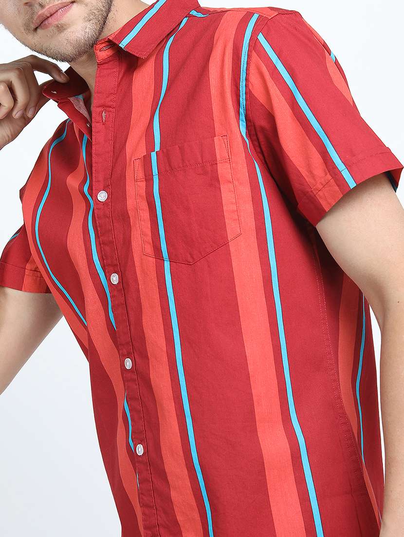 men striped short sleeve regular fit casual shirt - 22504301 -  Standard Image - 1