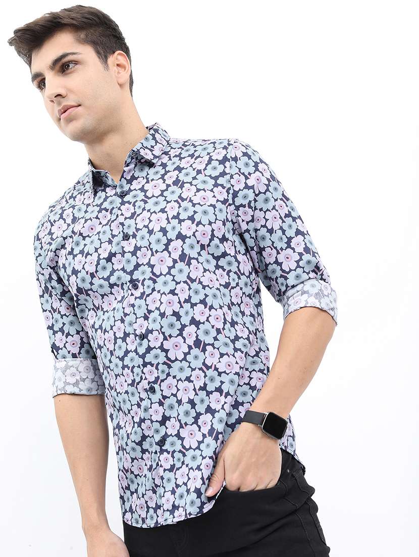 men printed long sleeve regular fit casual shirt