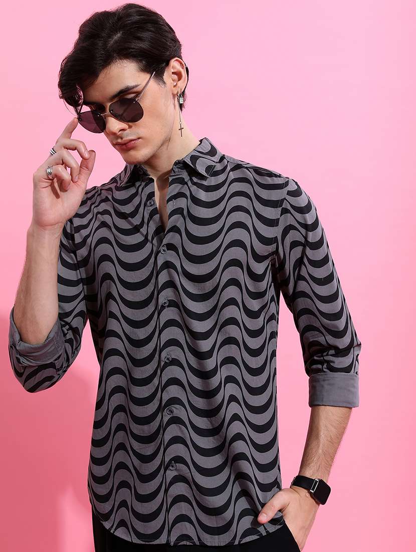 men printed long sleeve regular fit casual shirt
