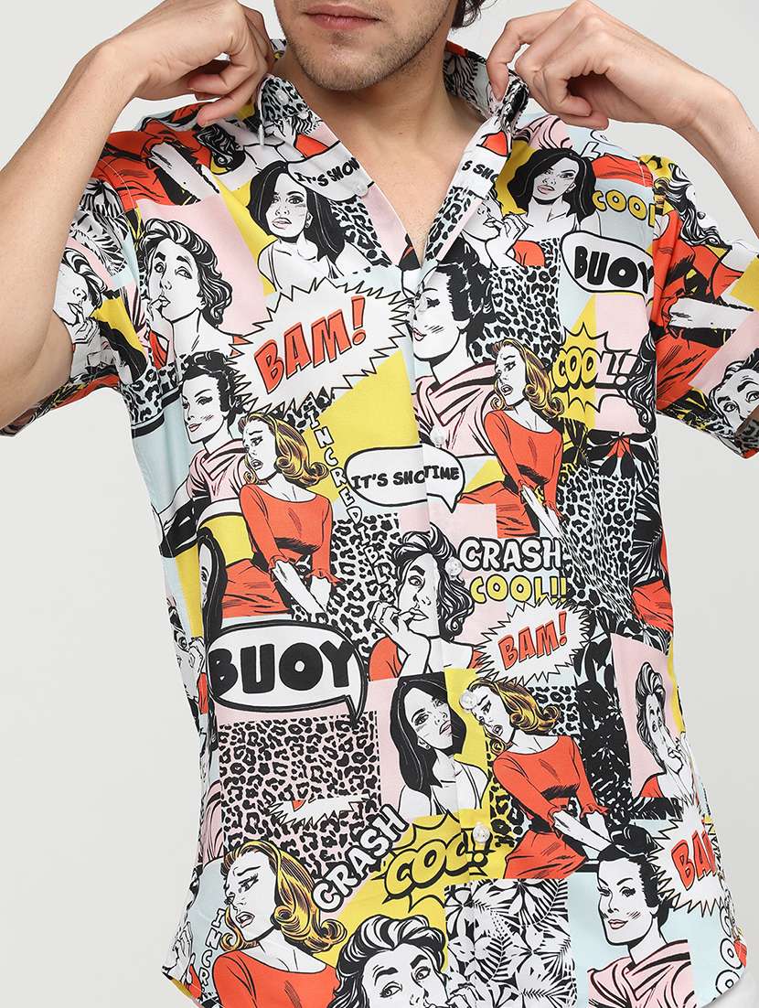 men printed short sleeve slim fit casual shirt - 22504340 -  Standard Image - 1