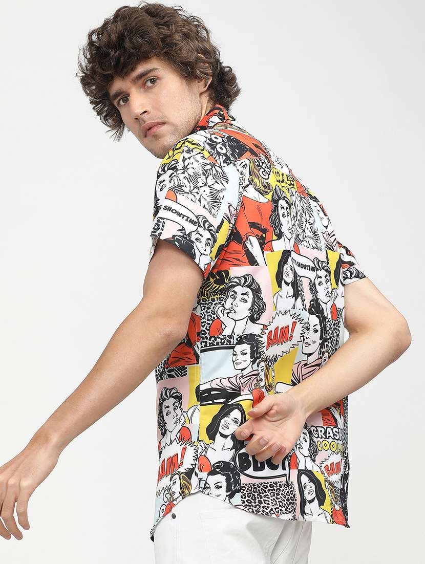 men printed short sleeve slim fit casual shirt - 22504340 -  Standard Image - 4