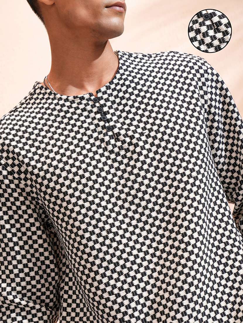 men self design long sleeve short kurta - 22504362 -  Standard Image - 1