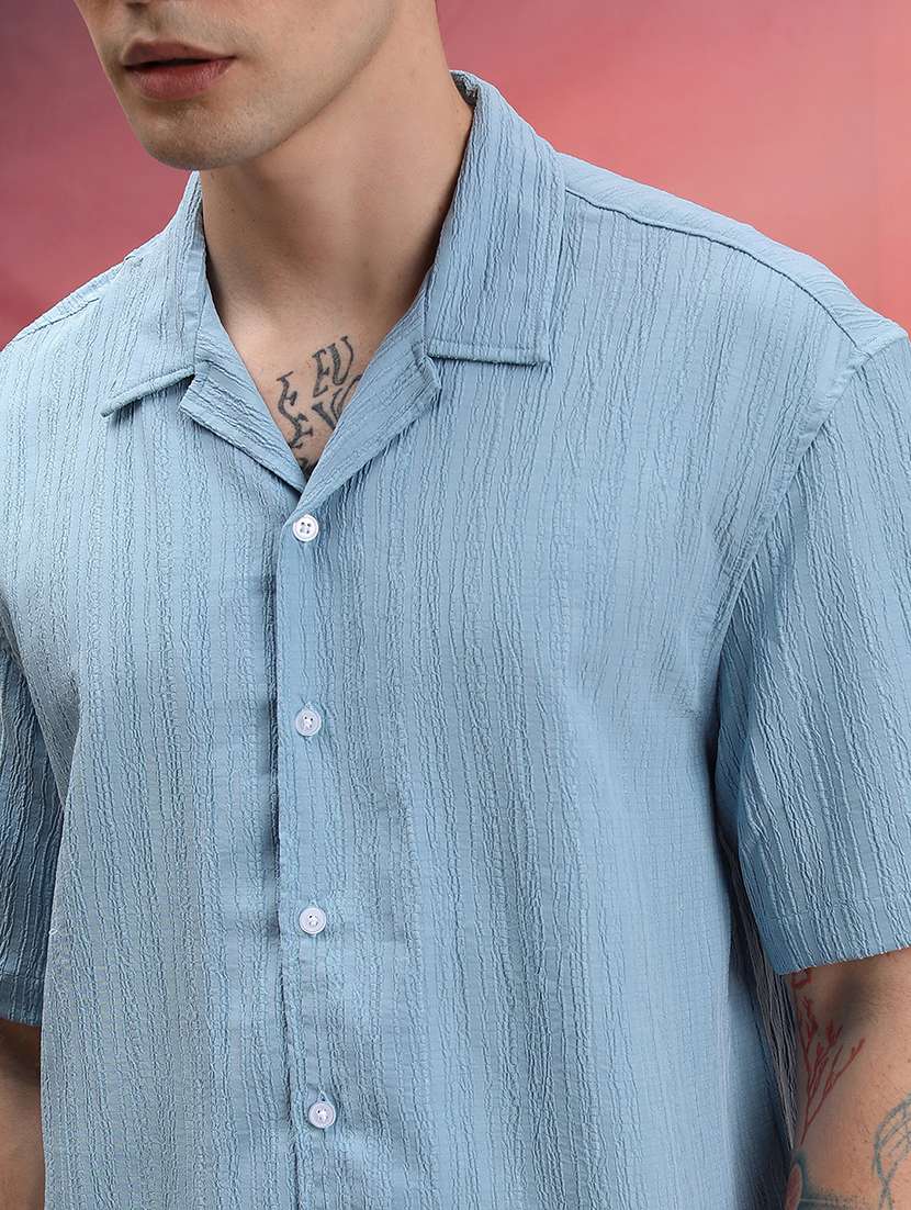 men textured short sleeve oversized casual shirt - 22504417 -  Standard Image - 1