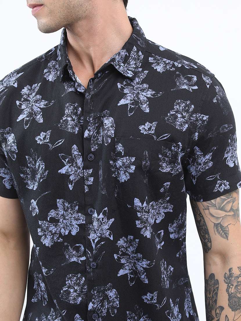 men printed short sleeve slim fit casual shirt - 22504470 -  Standard Image - 1