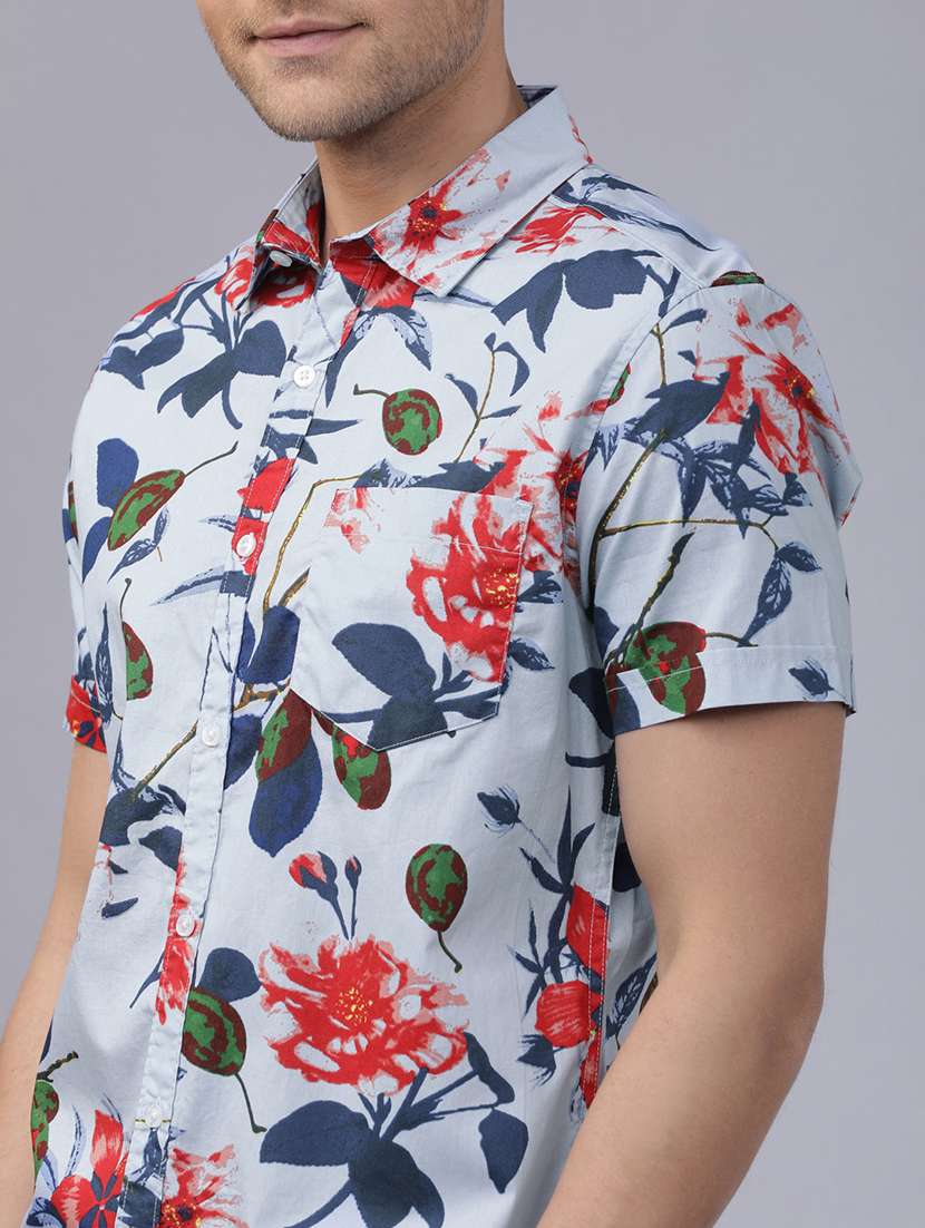 men printed short sleeve slim fit casual shirt - 22504501 -  Standard Image - 1