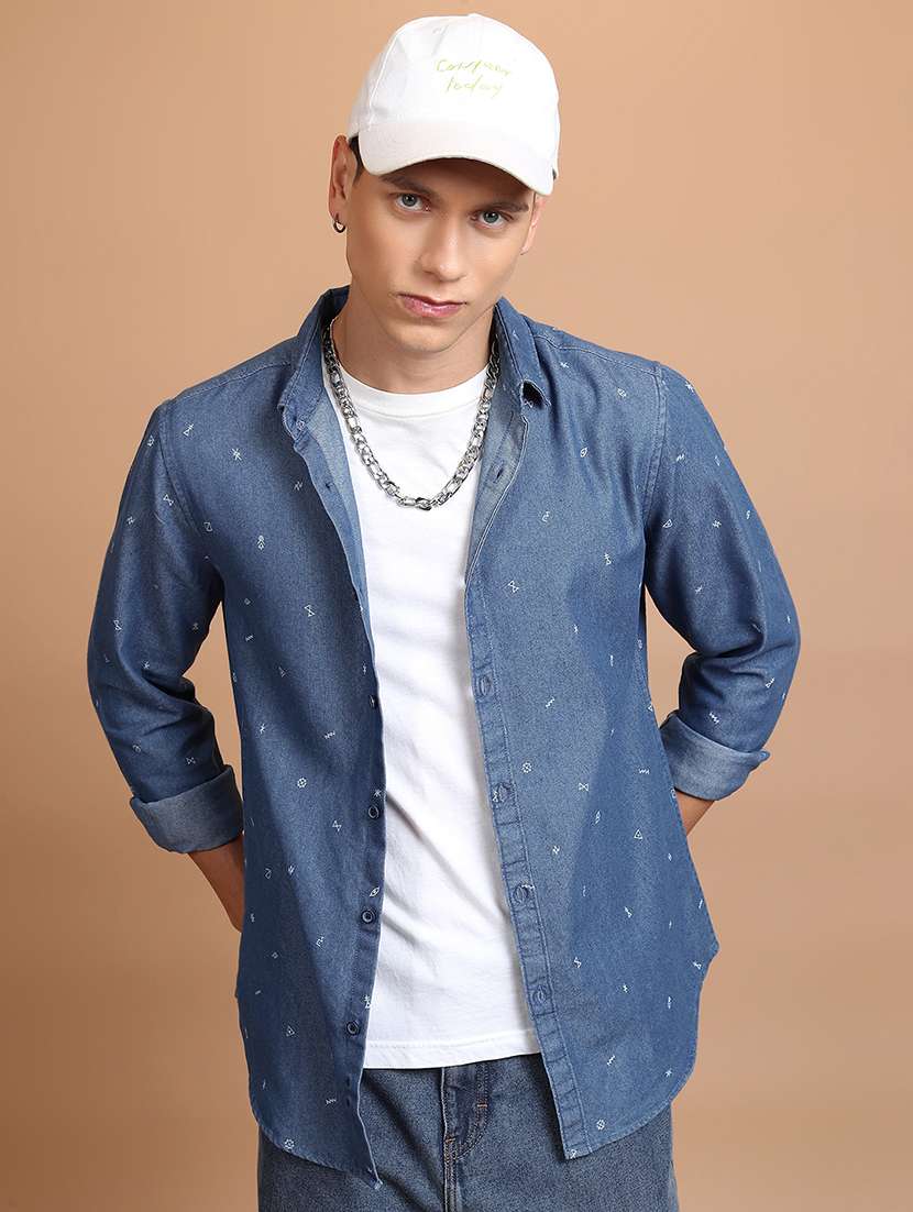 men printed long sleeve regular fit casual shirt