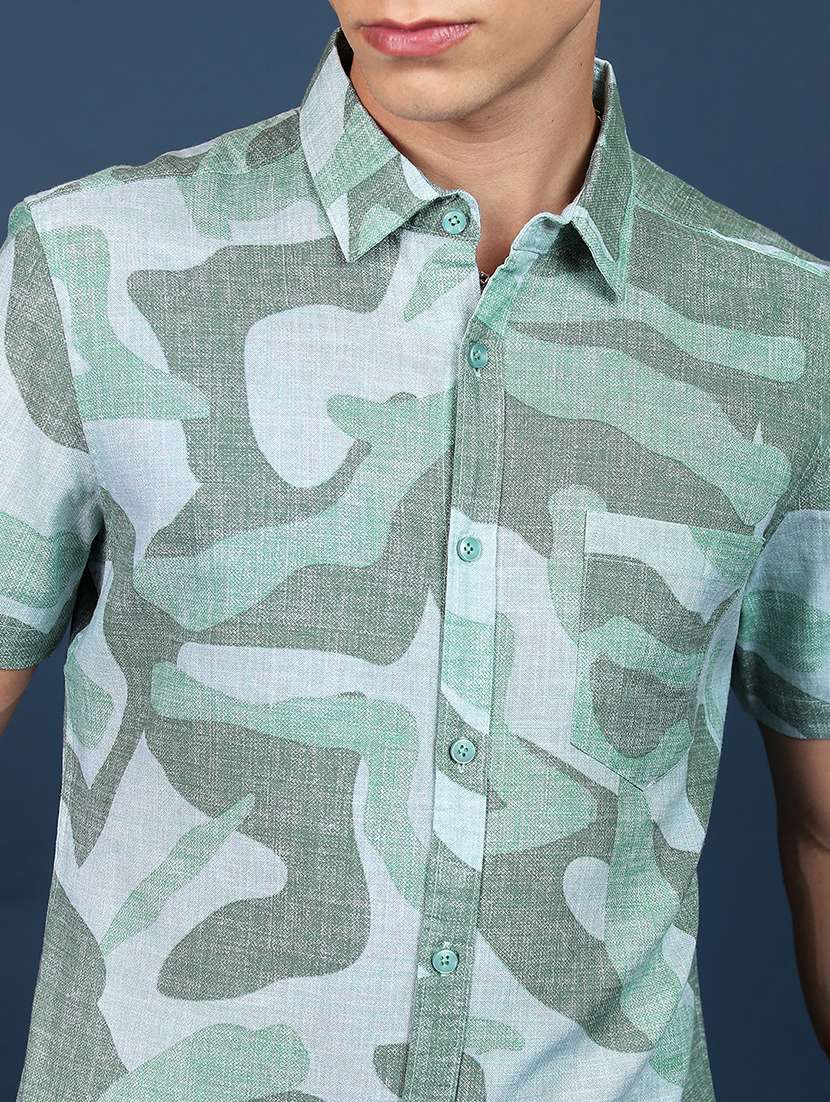 men printed short sleeve slim fit casual shirt - 22504525 -  Standard Image - 1