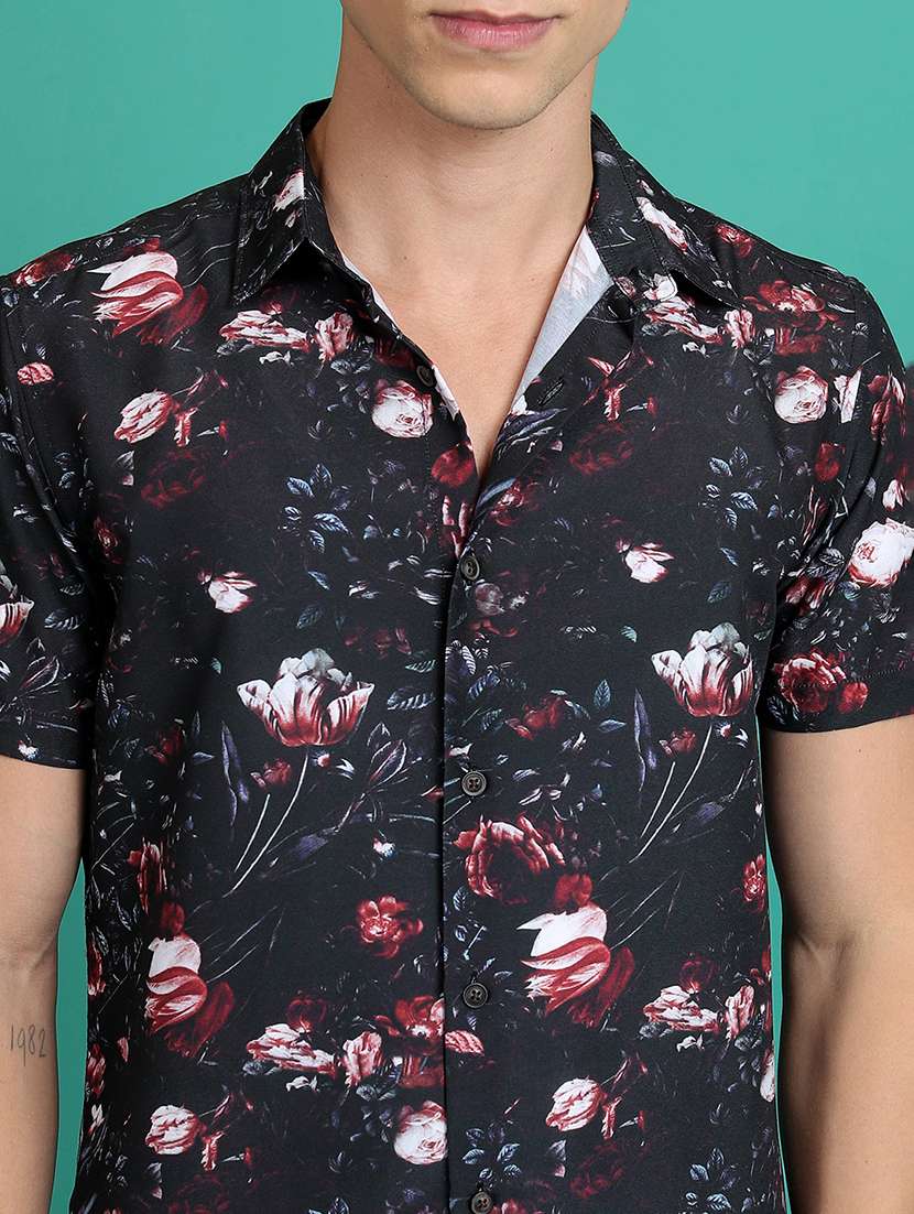 men printed short sleeve slim fit casual shirt - 22504527 -  Standard Image - 1