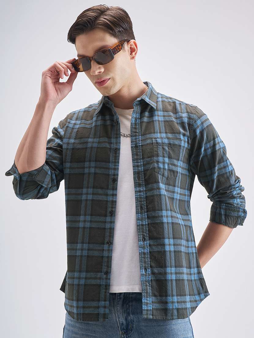 men checkered long sleeve regular fit casual shirt