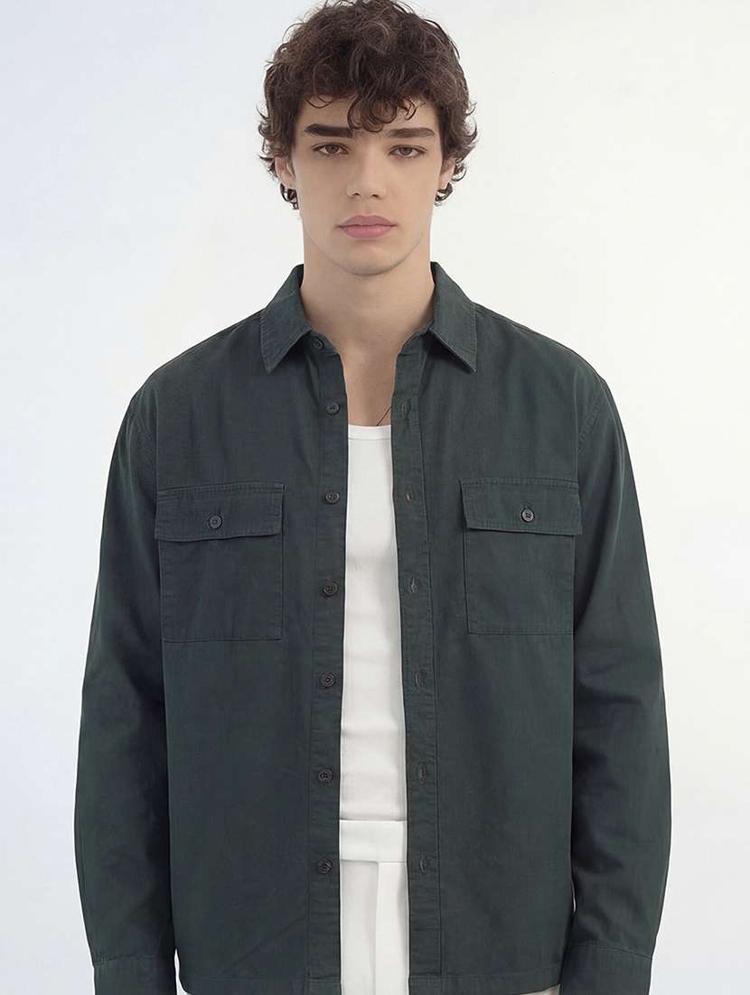 men solid long sleeve oversized casual shirt