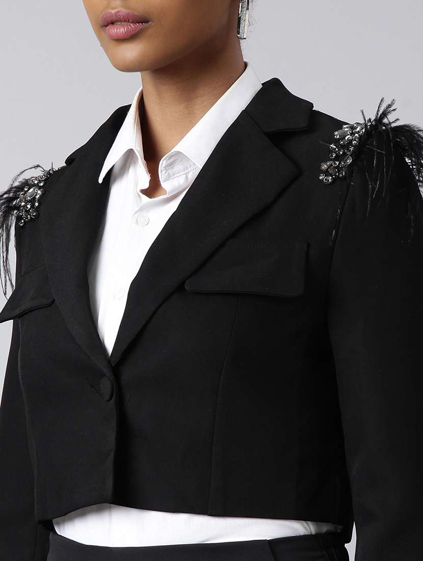 women embellished long sleeves single breasted crop blazer - 22504735 -  Standard Image - 1