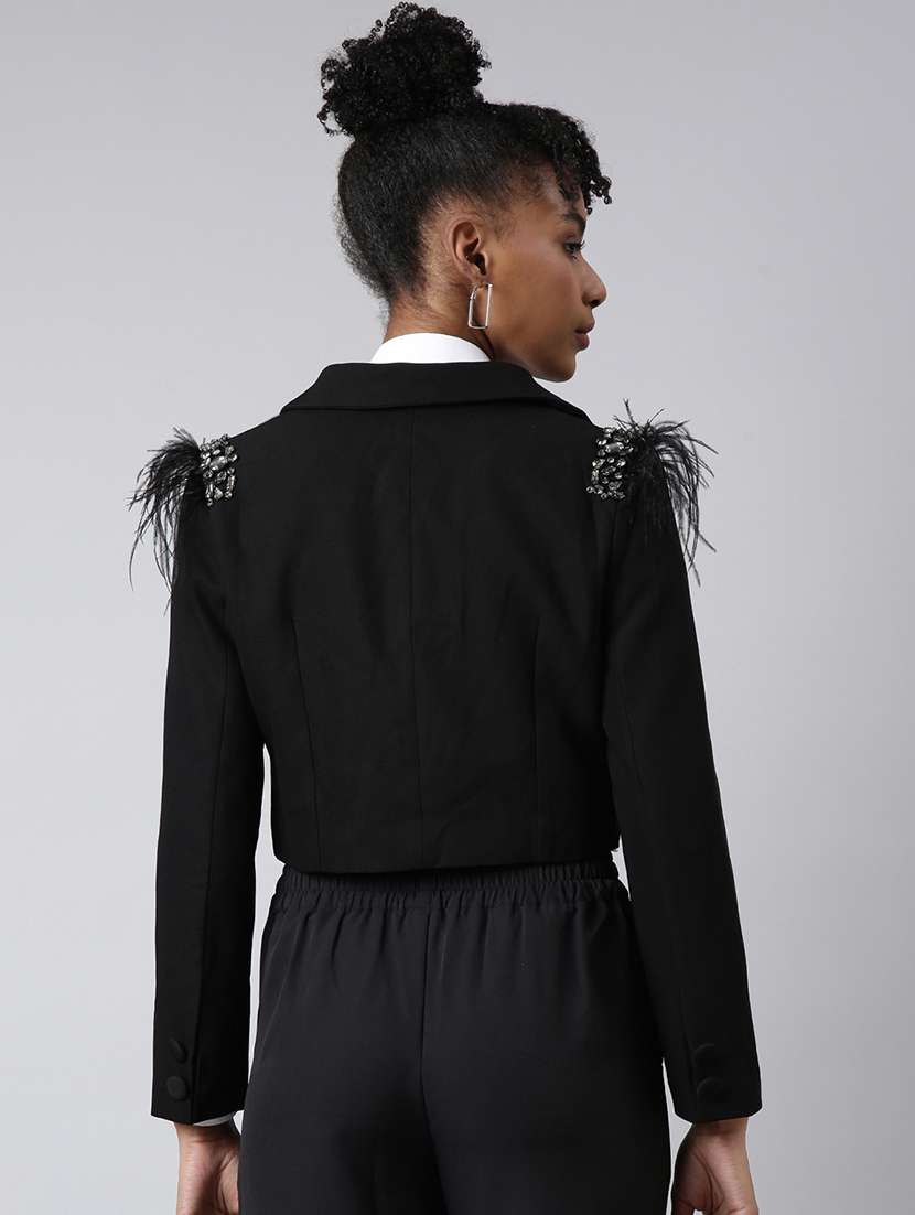 women embellished long sleeves single breasted crop blazer - 22504735 -  Standard Image - 4