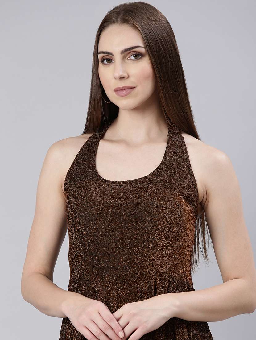 Women Self Design Halter Neck Fit And Flare Dress - 22504762 -  Standard Image - 1