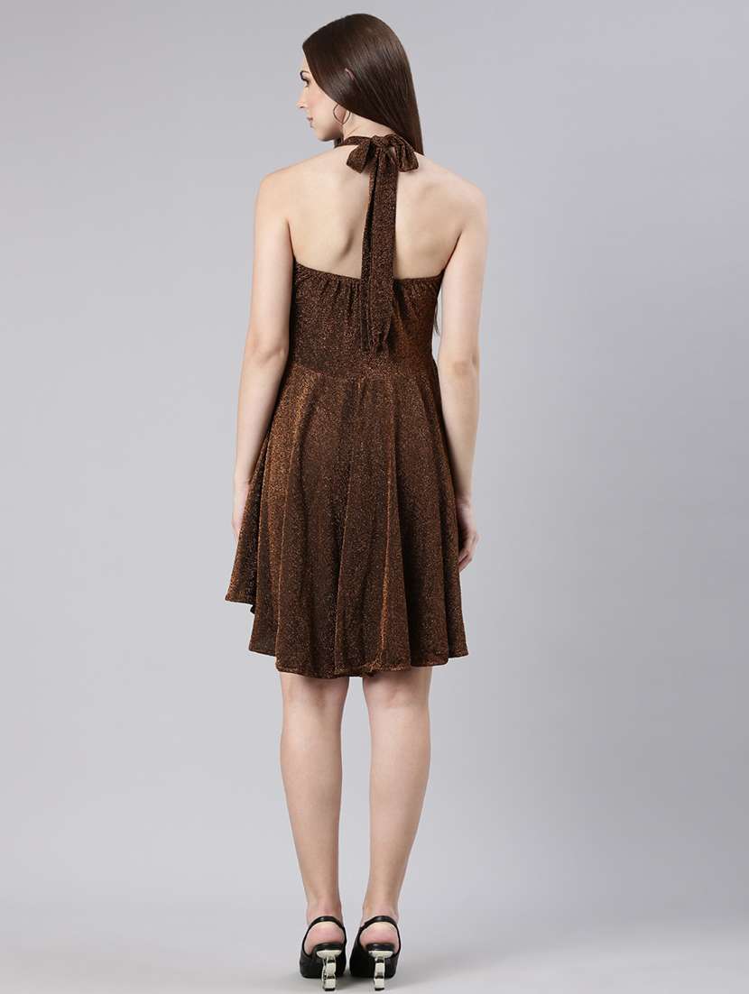Women Self Design Halter Neck Fit And Flare Dress - 22504762 -  Standard Image - 4
