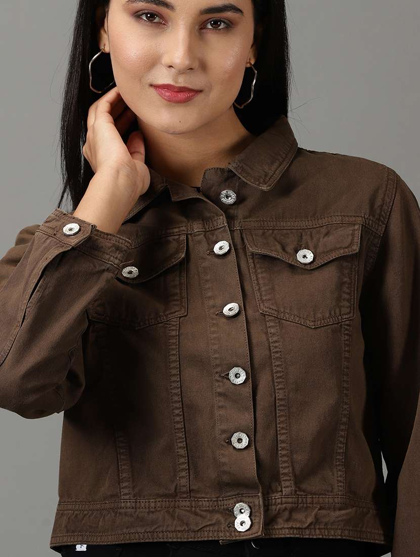 women solid long sleeves denim jacket - 22504780 -  Standard Image - 1