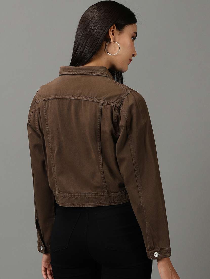women solid long sleeves denim jacket - 22504780 -  Standard Image - 4