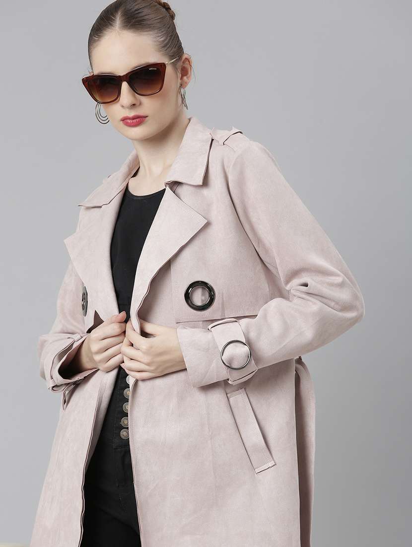 women solid long sleeves overcoat - 22504801 -  Standard Image - 1