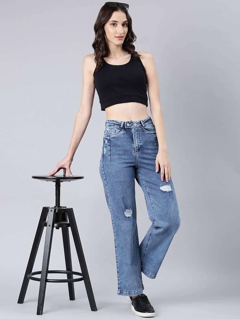 women distressed mid rise straight fit jeans - 22504802 -  Standard Image - 4