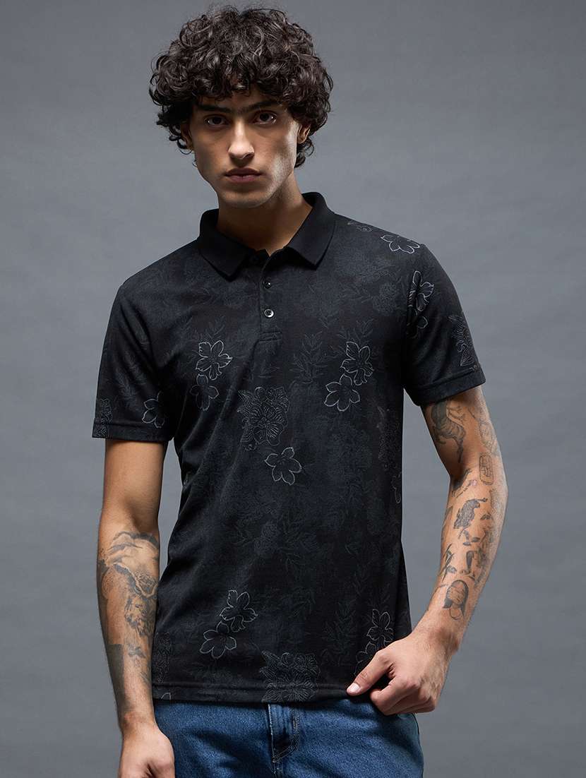 men printed short sleeve regular fit polo t-shirt