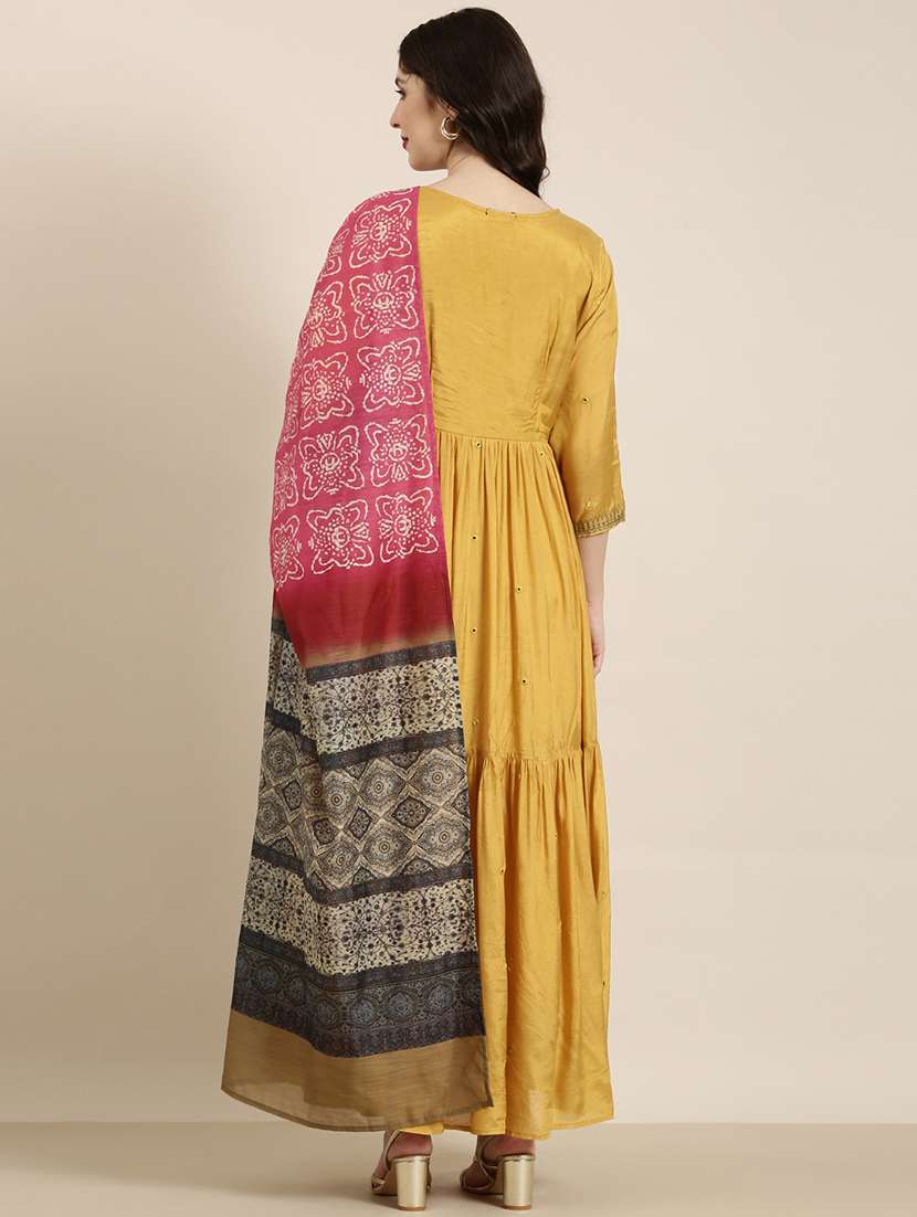 women embroidered round neck tiered kurta - 22504828 -  Standard Image - 4