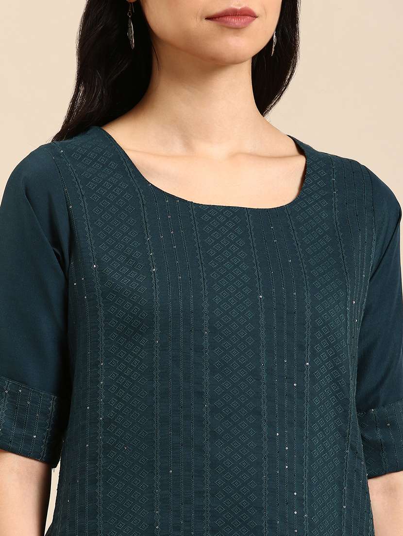 Women Embroidered Round Neck Straight Kurta And Pant Set - 22504839 -  Standard Image - 4