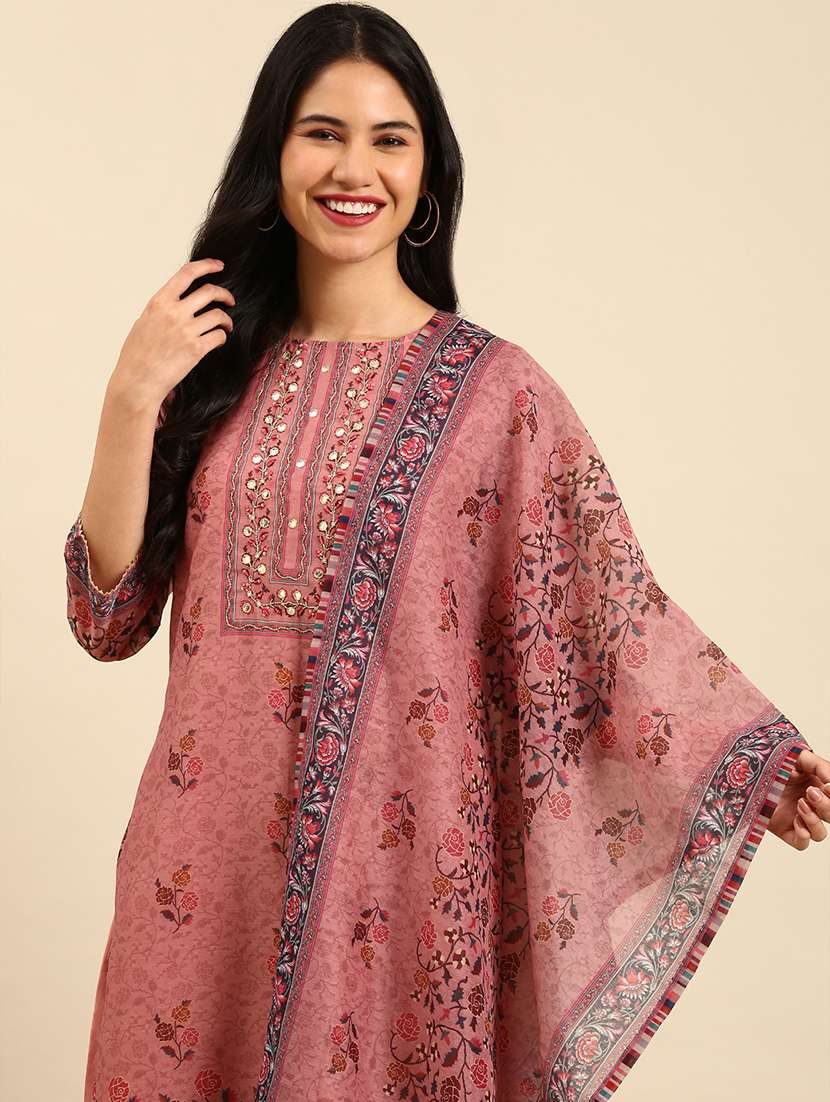 Women Printed Round Neck Kurta And Pant Set With Dupatta - 22504859 -  Standard Image - 1