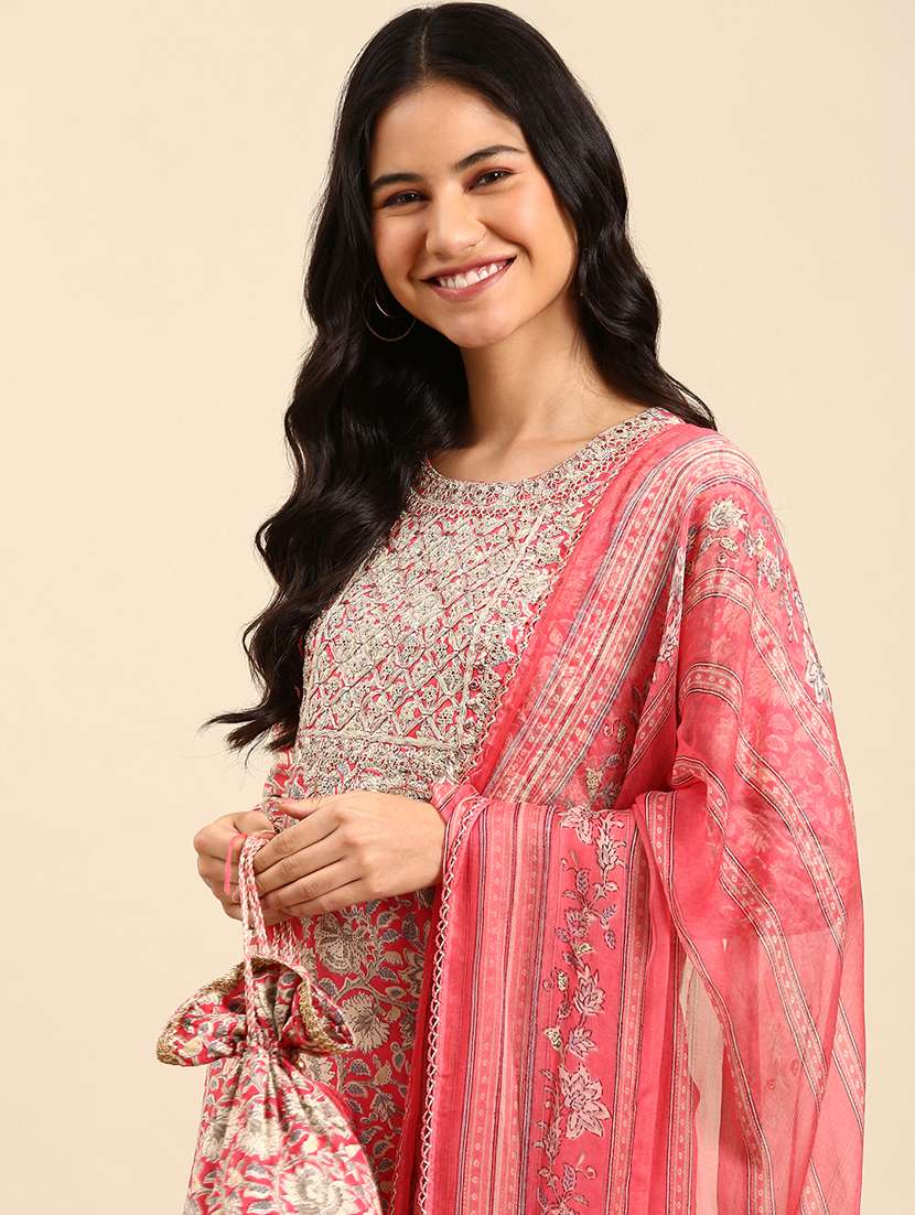 Women Printed Round Neck Kurta And Pant Set With Dupatta - 22504873 -  Standard Image - 1