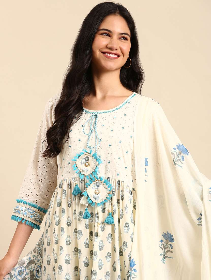 women printed round neck kurta and pant set with dupatta - 22504874 -  Standard Image - 1