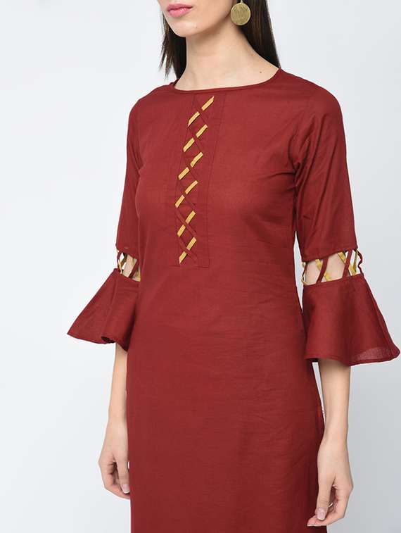 women solid bell sleeve straight kurta - 22504892 -  Standard Image - 1