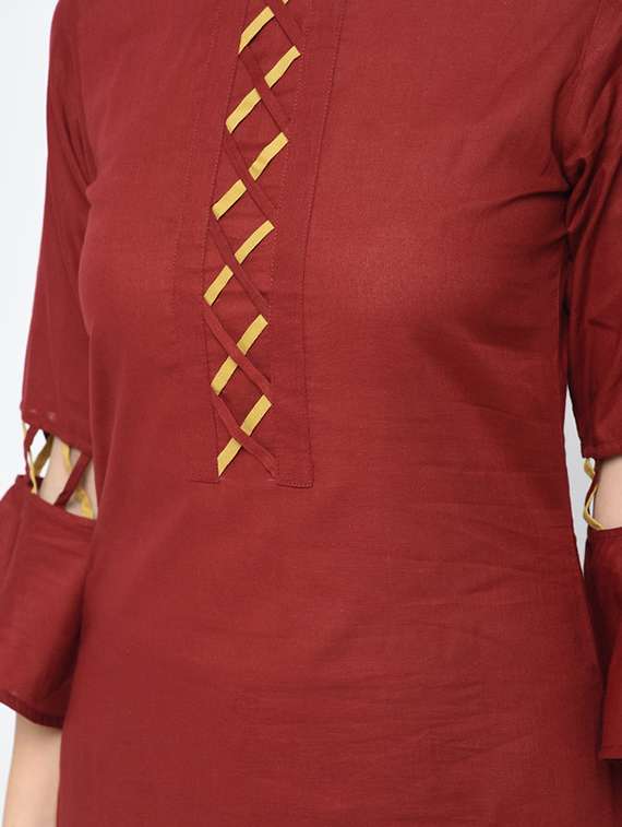 women solid bell sleeve straight kurta - 22504892 -  Standard Image - 4
