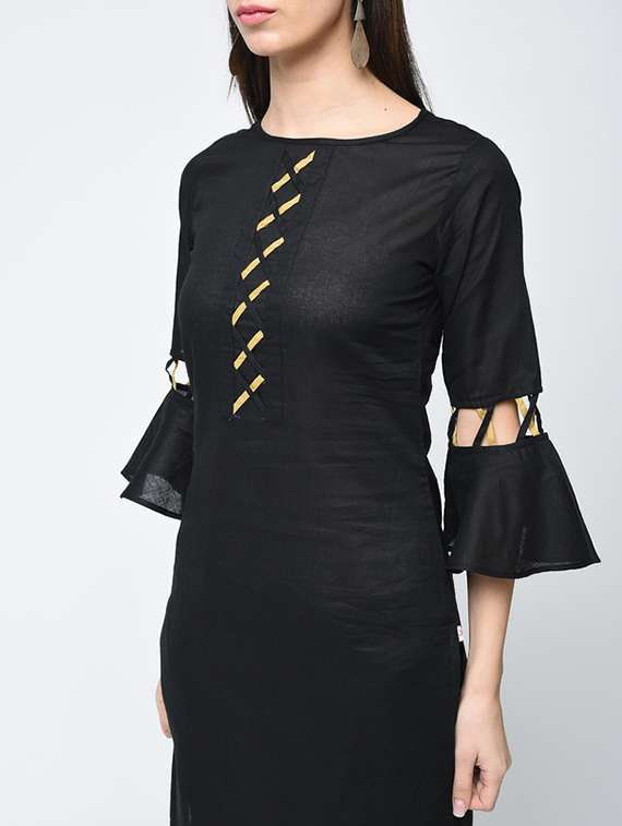 women solid bell sleeve straight kurta - 22504893 -  Standard Image - 1
