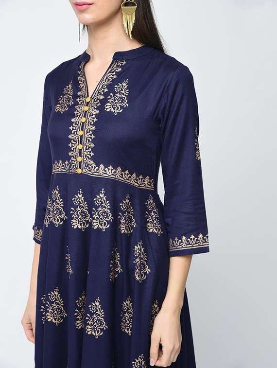 women printed three quarter sleeve anarkali kurta - 22504896 -  Standard Image - 1