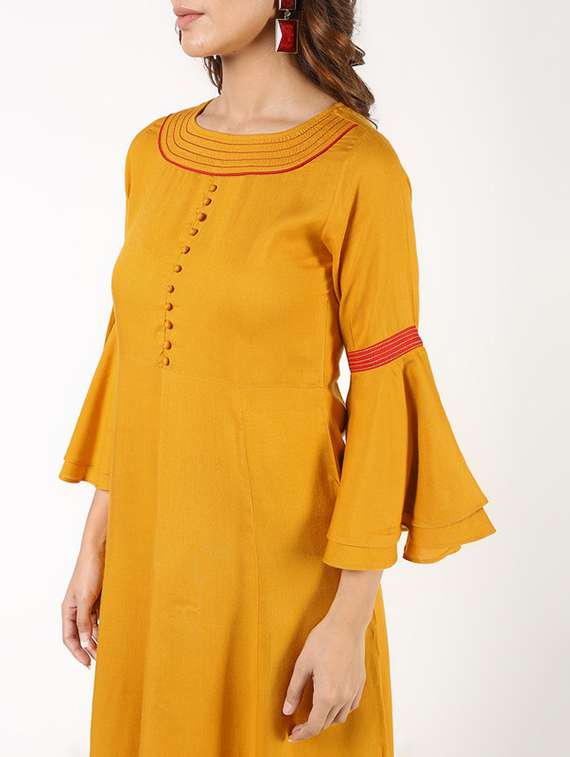 women solid bell sleeve flared kurta - 22504899 -  Standard Image - 1