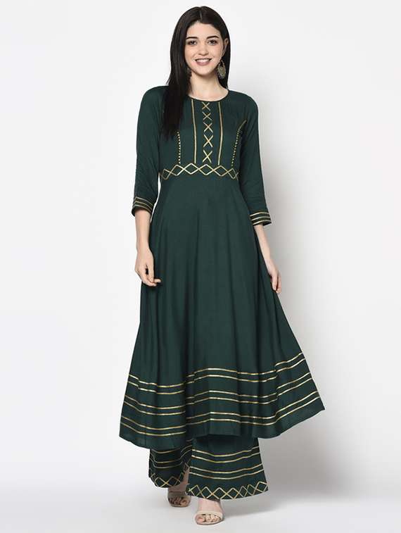 women gota work three quarter sleeve anarkali kurta