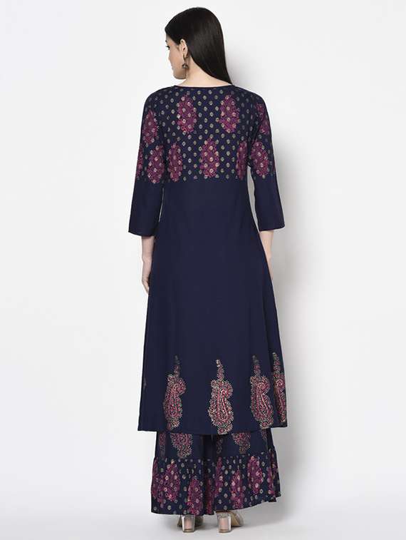 Women Printed Three Quarter Sleeve Kurta Palazzo Set - 22504908 -  Standard Image - 4
