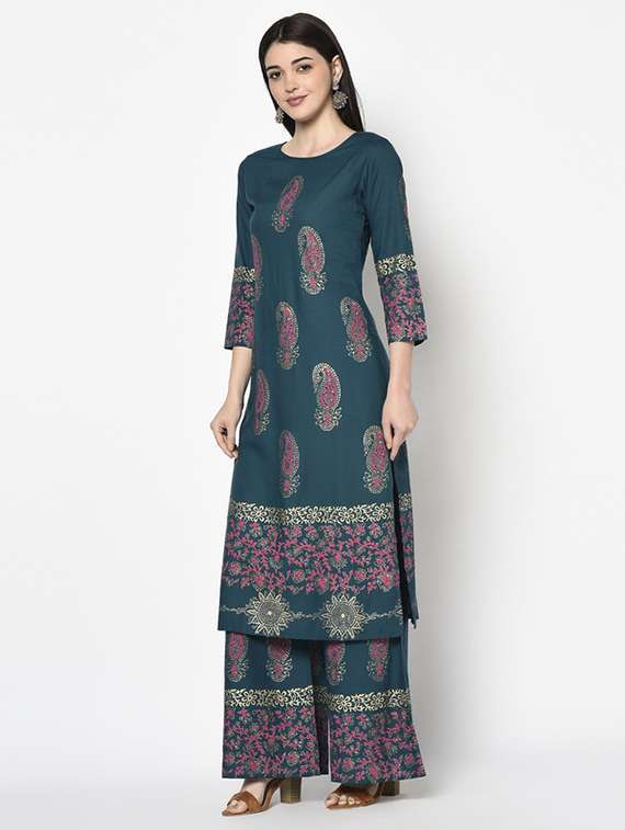 Women Printed Three Quarter Sleeve Kurta Palazzo Set - 22504910 -  Standard Image - 1