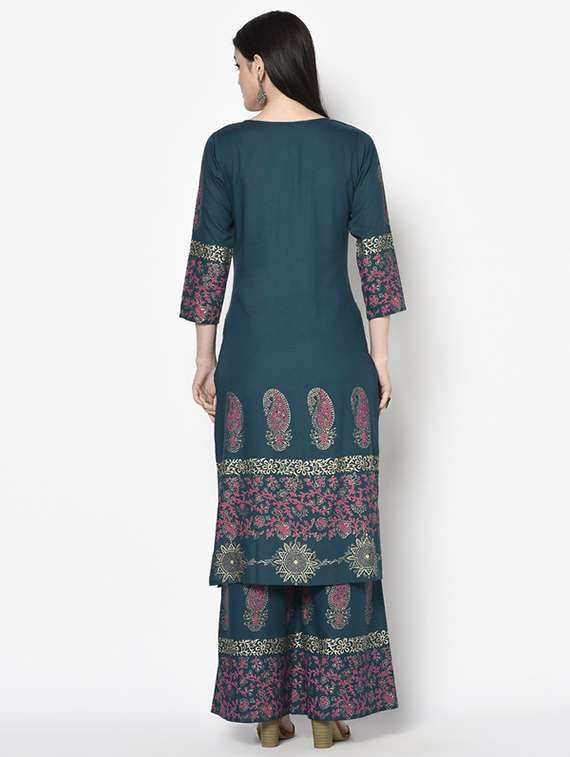Women Printed Three Quarter Sleeve Kurta Palazzo Set - 22504910 -  Standard Image - 4