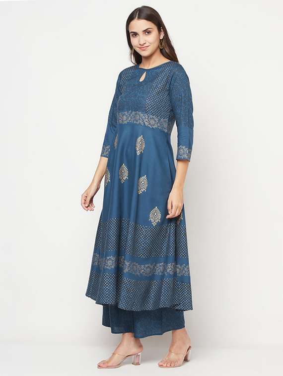 Women Printed Three Quarter Sleeve Kurta Palazzo Set - 22504911 -  Standard Image - 1