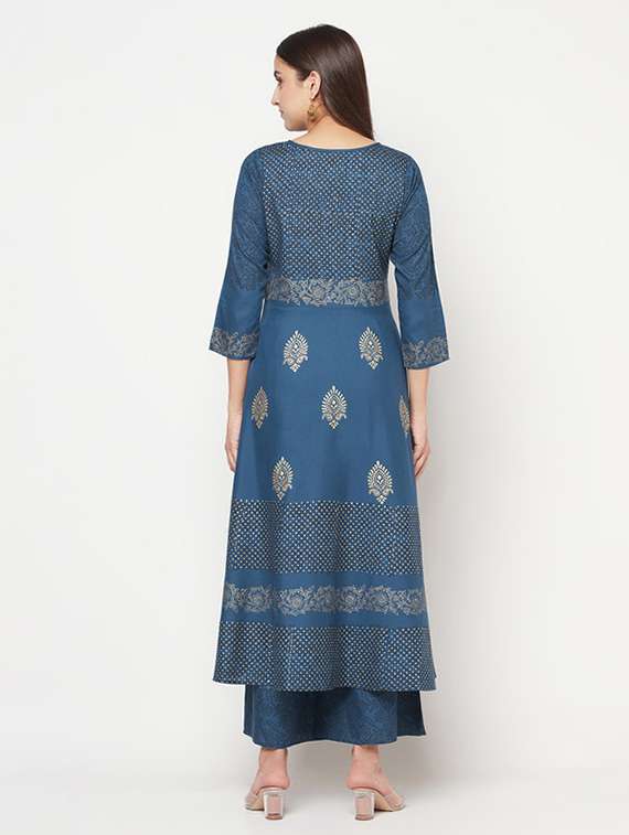 Women Printed Three Quarter Sleeve Kurta Palazzo Set - 22504911 -  Standard Image - 4