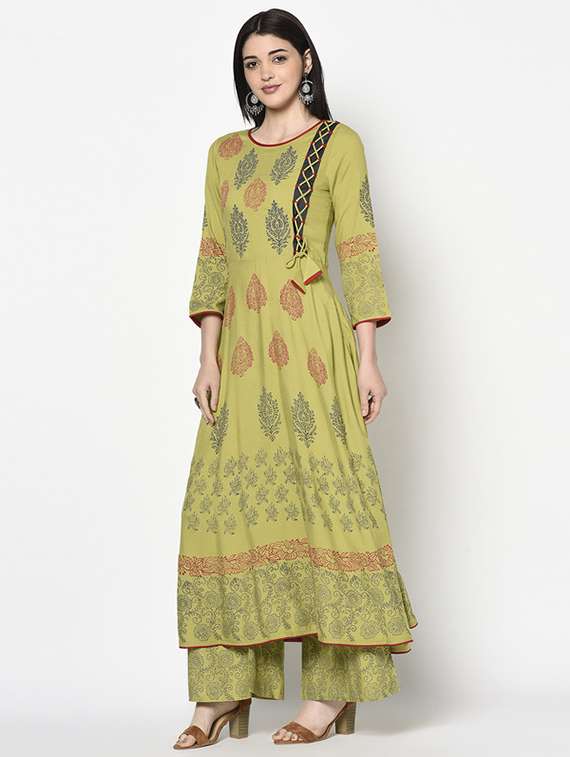 Women Printed Three Quarter Sleeve Kurta Palazzo Set - 22504912 -  Standard Image - 1