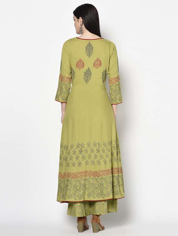 Women Printed Three Quarter Sleeve Kurta Palazzo Set - 22504912 -  Standard Image - 4