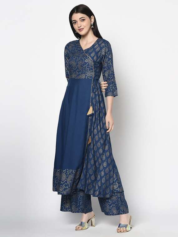 Women Printed Three Quarter Sleeve Kurta Palazzo Set - 22504916 -  Standard Image - 1