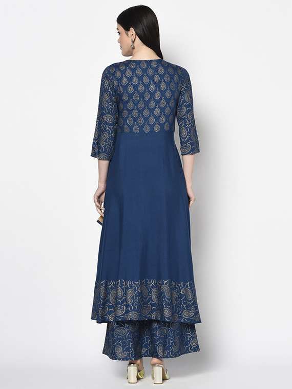 Women Printed Three Quarter Sleeve Kurta Palazzo Set - 22504916 -  Standard Image - 4