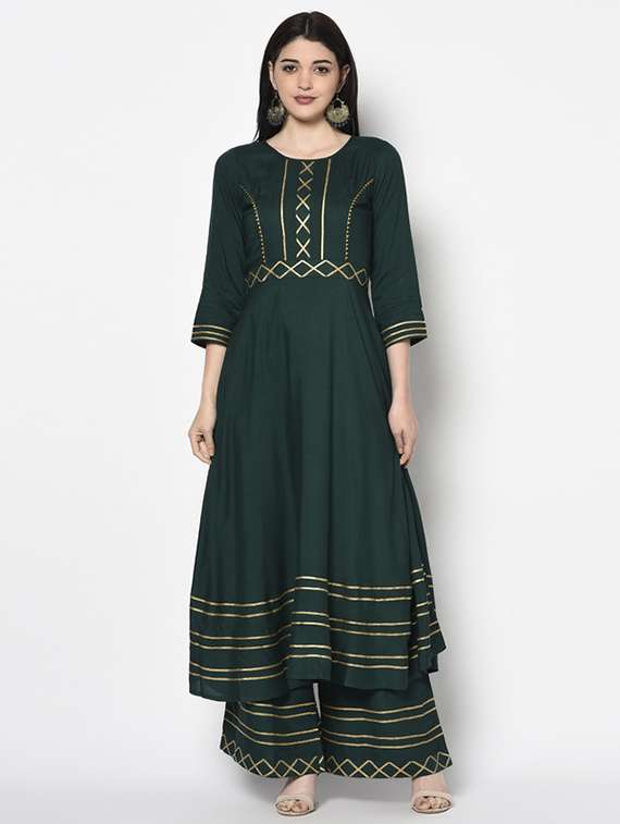 Women Gotta Work Three Quarter Sleeve Kurta Palazzo Set - 22504917 -  Standard Image - 1
