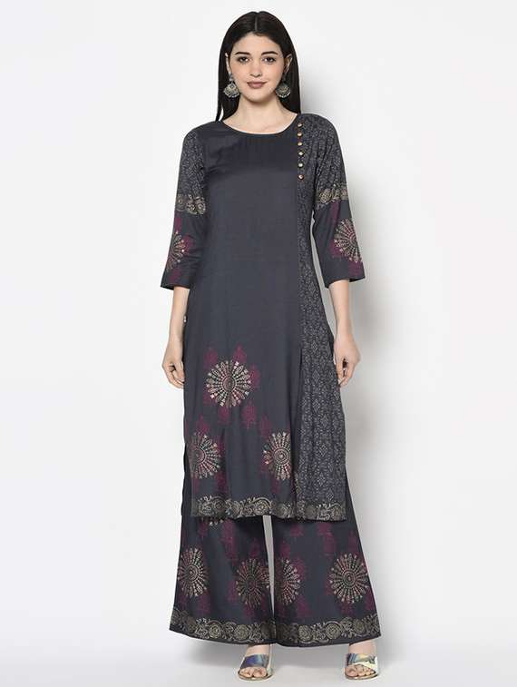 Women Printed Three Quarter Sleeve Kurta Palazzo Set - 22504918 -  Standard Image - 1