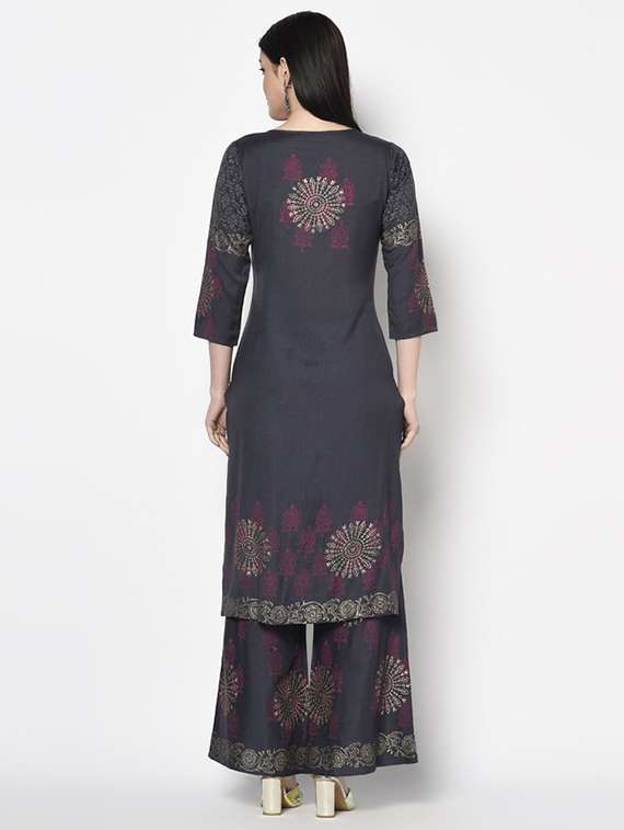 Women Printed Three Quarter Sleeve Kurta Palazzo Set - 22504918 -  Standard Image - 4