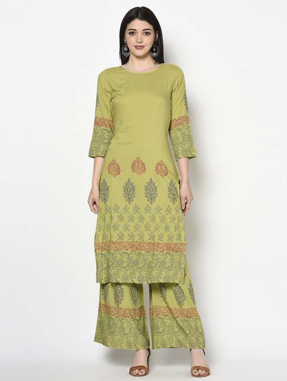 Women Printed Three Quarter Sleeve Kurta Palazzo Set - 22504920 -  Standard Image - 1