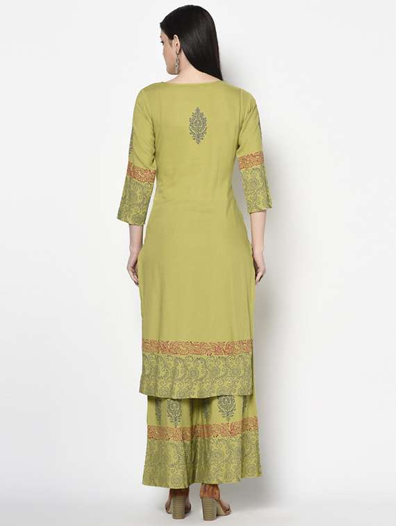 Women Printed Three Quarter Sleeve Kurta Palazzo Set - 22504920 -  Standard Image - 4