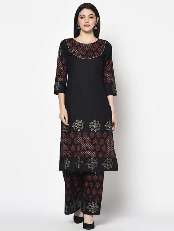 Women Printed Three Quarter Sleeve Kurta Palazzo Set - 22504921 -  Standard Image - 1