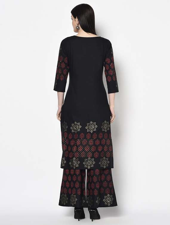 Women Printed Three Quarter Sleeve Kurta Palazzo Set - 22504921 -  Standard Image - 4